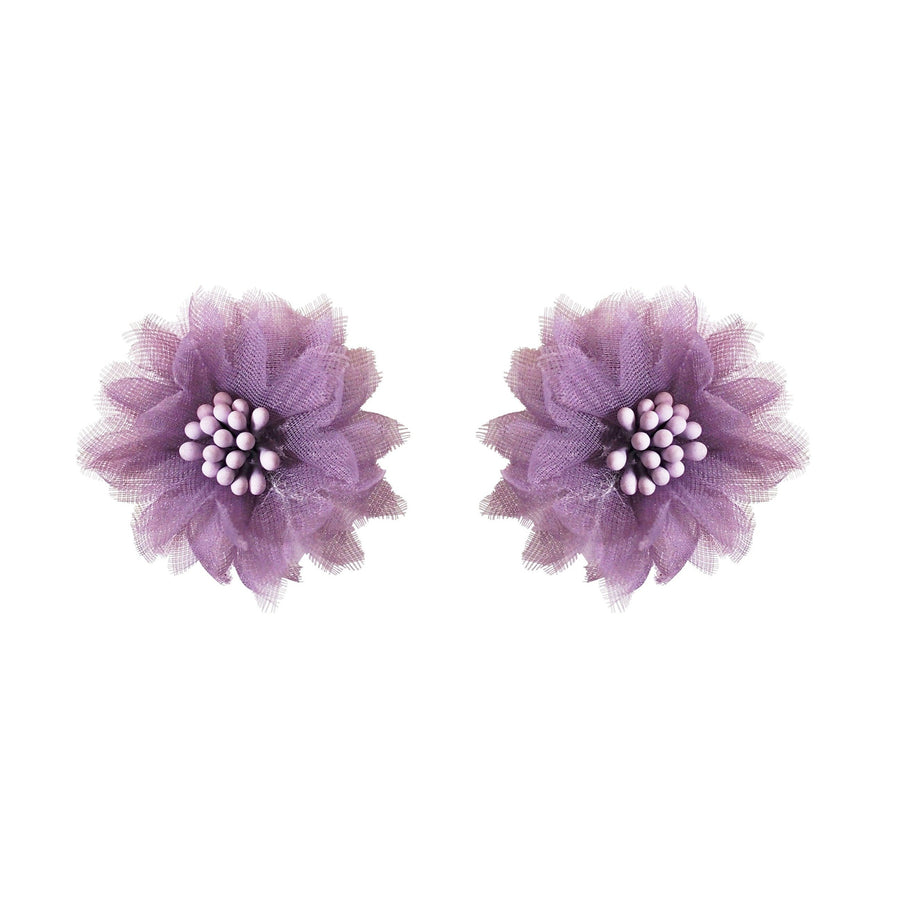 Fabric Light Purple Flower Invisible Clip On Earrings