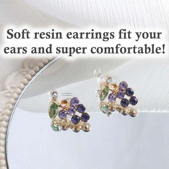 Purple Grape Crystal Rhinestone Dangle Invisible Clip On Earrings