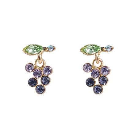 Purple Grape Crystal Rhinestone Dangle Invisible Clip On Earrings