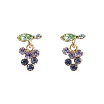 Purple Grape Crystal Rhinestone Dangle Invisible Clip On Earrings