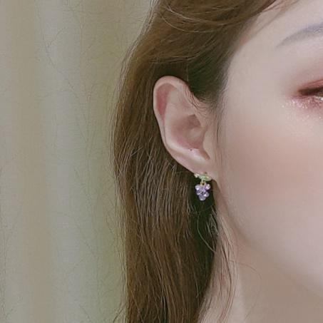 Purple Grape Crystal Rhinestone Dangle Invisible Clip On Earrings