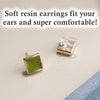 Minimal Green Square Motif Invisible Clip On Earrings