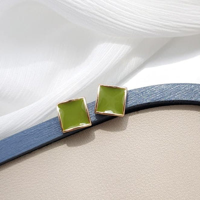 Minimal Green Square Motif Invisible Clip On Earrings