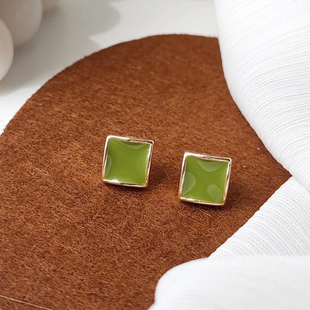Minimal Green Square Motif Invisible Clip On Earrings