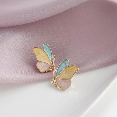Green Pink Yellow Butterfly Invisible Clip On Earrings