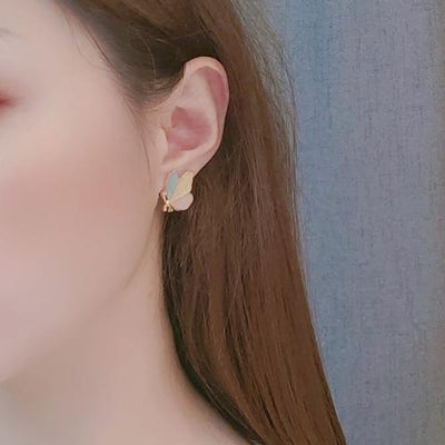 Green Pink Yellow Butterfly Invisible Clip On Earrings