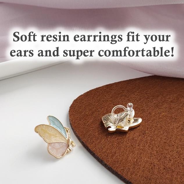 Green Pink Yellow Butterfly Invisible Clip On Earrings