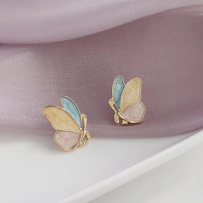 Green Pink Yellow Butterfly Invisible Clip On Earrings