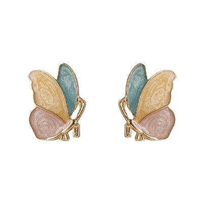 Green Pink Yellow Butterfly Invisible Clip On Earrings