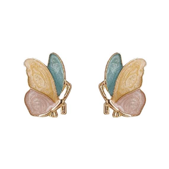 Green Pink Yellow Butterfly Invisible Clip On Earrings