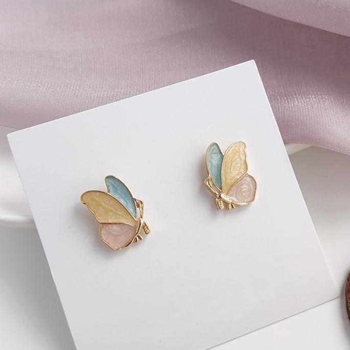 Green Pink Yellow Butterfly Invisible Clip On Earrings