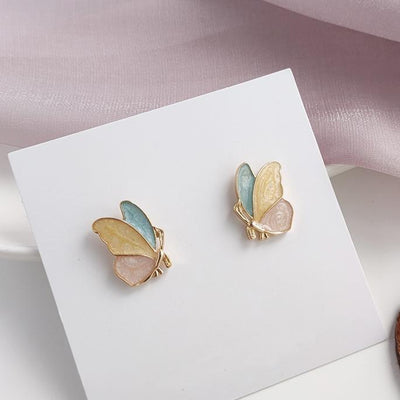 Green Pink Yellow Butterfly Invisible Clip On Earrings