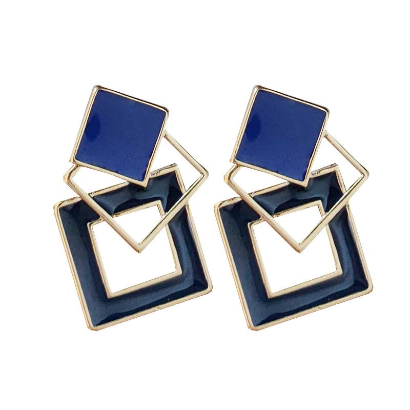 Vintage Style Large Blue Square Motif Invisible Clip On Earrings