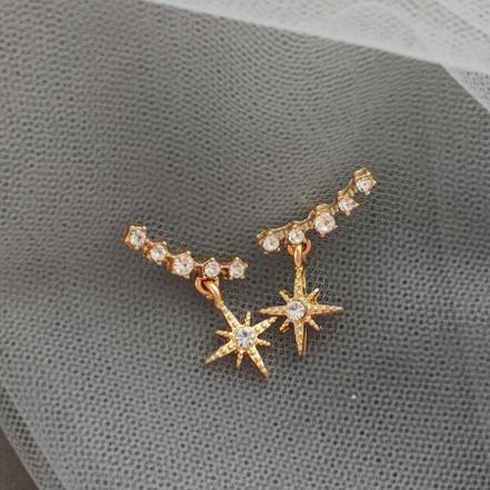 Dangle Shooting Star Crystal Rhinestone Invisible Clip On Earrings