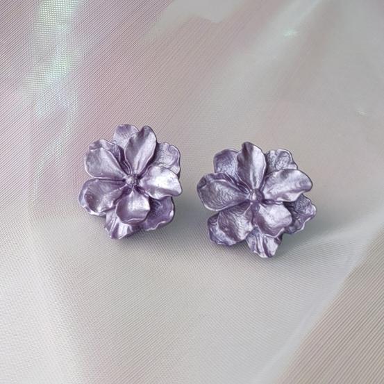 Large Purple Flower Invisible Clip On Earrings