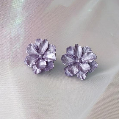 Large Purple Flower Invisible Clip On Earrings
