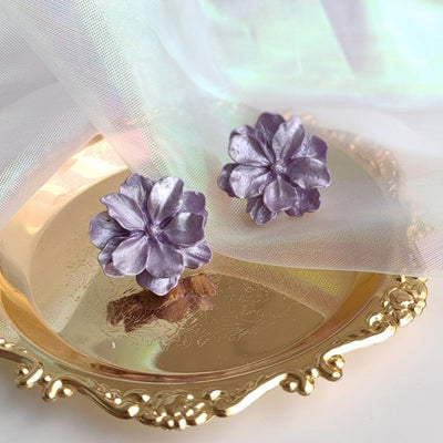 Large Purple Flower Invisible Clip On Earrings