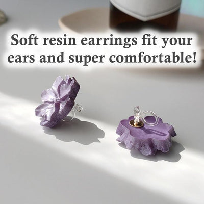 Large Purple Flower Invisible Clip On Earrings