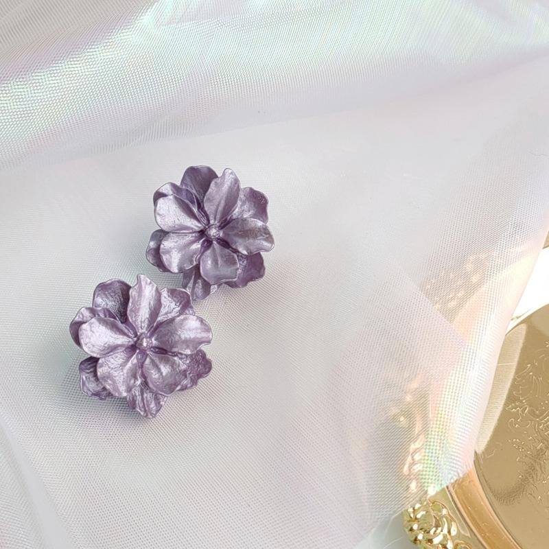 Large Purple Flower Invisible Clip On Earrings