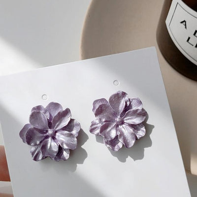 Large Purple Flower Invisible Clip On Earrings