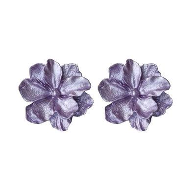Large Purple Flower Invisible Clip On Earrings