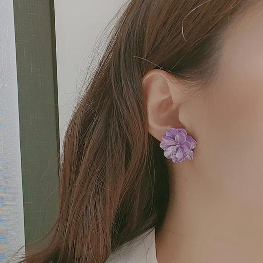 Large Purple Flower Invisible Clip On Earrings