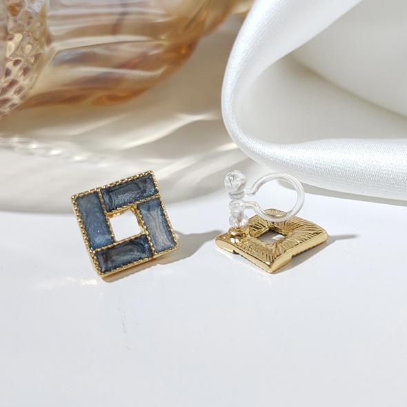 Light Blue Crystal Mosaic Square Invisible Clip On Earrings