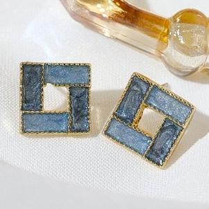 Light Blue Crystal Mosaic Square Invisible Clip On Earrings