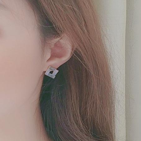 Light Blue Crystal Mosaic Square Invisible Clip On Earrings