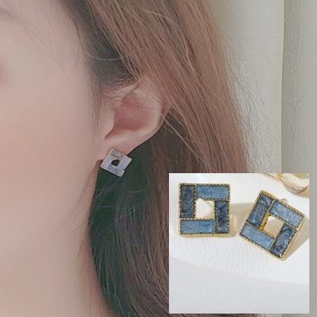 Light Blue Crystal Mosaic Square Invisible Clip On Earrings
