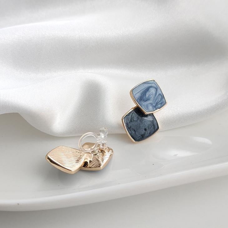 Light Blue Double Square Invisible Clip On Earrings