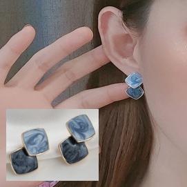 Light Blue Double Square Invisible Clip On Earrings