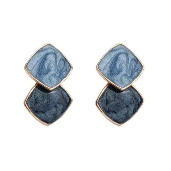 Light Blue Double Square Invisible Clip On Earrings