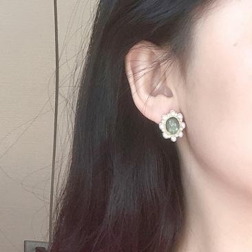 Light Green Crystal Rhinestone With White Pearl Invisible Clip On Earrings