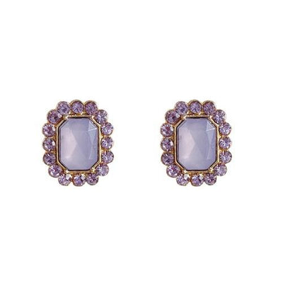 Light Purple Square Crystal Rhinestone Invisible Clip On Earrings