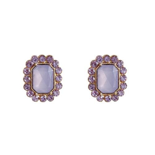 Light Purple Square Crystal Rhinestone Invisible Clip On Earrings