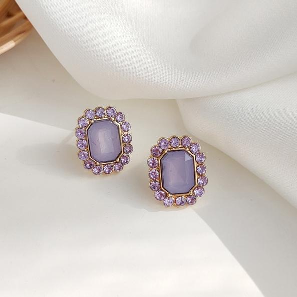 Light Purple Square Crystal Rhinestone Invisible Clip On Earrings