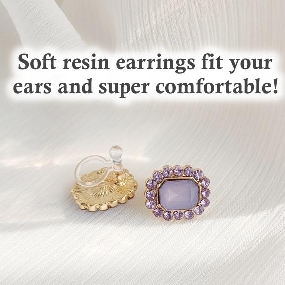 Light Purple Square Crystal Rhinestone Invisible Clip On Earrings