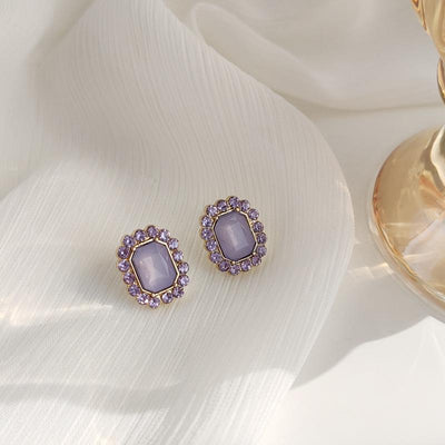 Light Purple Square Crystal Rhinestone Invisible Clip On Earrings
