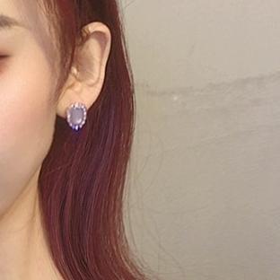 Light Purple Square Crystal Rhinestone Invisible Clip On Earrings