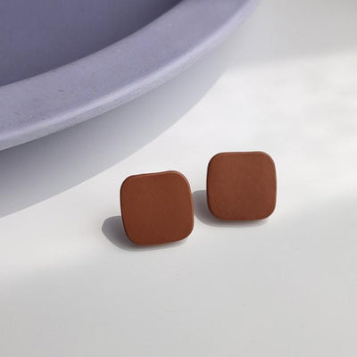 Minimal Square Dark Red Invisible Clip On Earrings