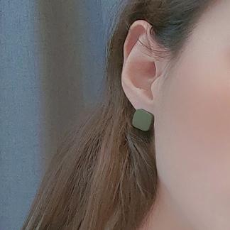 Minimal Square Moss Green Invisible Clip On Earrings