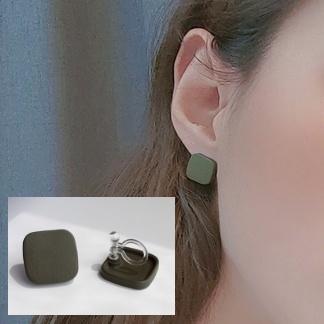 Minimal Square Moss Green Invisible Clip On Earrings