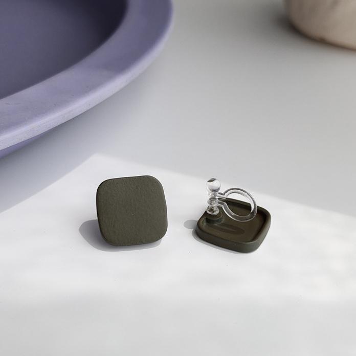Minimal Square Moss Green Invisible Clip On Earrings