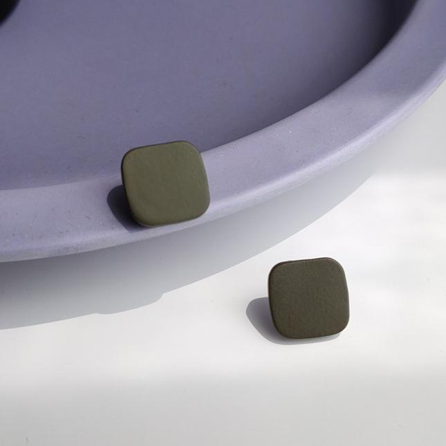 Minimal Square Moss Green Invisible Clip On Earrings