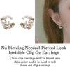 Moon Space Crystal Rhinestone White Pearl Invisible Clip On Earrings