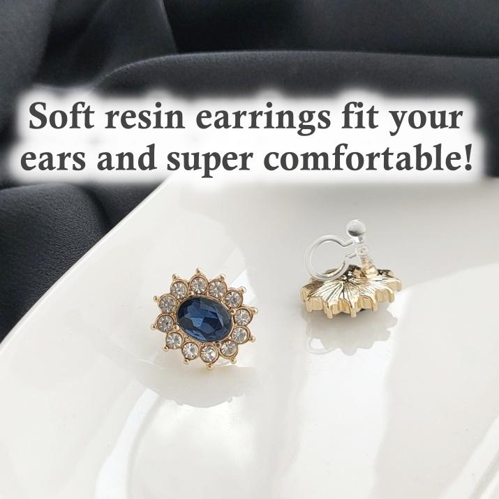 Navy Blue Crystal Rhinestone Pave Invisible Clip On Earrings