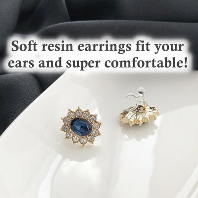 Navy Blue Crystal Rhinestone Pave Invisible Clip On Earrings