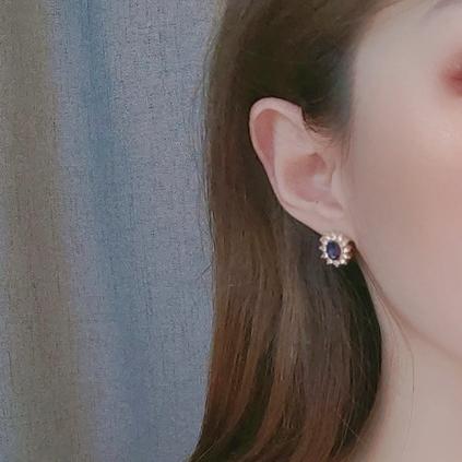 Navy Blue Crystal Rhinestone Pave Invisible Clip On Earrings