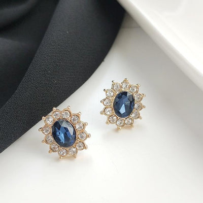 Navy Blue Crystal Rhinestone Pave Invisible Clip On Earrings